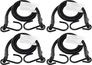 HELIDA Bungee Cords with Hooks, 3/8 Inch Thick Round Bungee Cord Heavy Duty Strong Hooks for Bike Rack, Cart, Trunk, Camping (32 inches, Black)