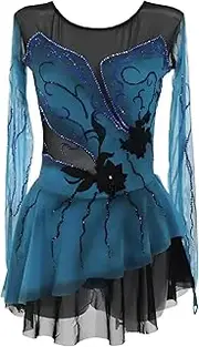 [Zagitova] Kids Figure Skating Dress Long Sleeve Shiny Rhinestone Ice Skating Dress Competition Ballet Dancewear
