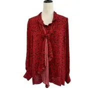 Alice & Olivia Blouse Womens S Tammy Mandarin Collar Top Red Neck Tie Career NWT