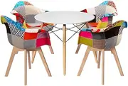 Artiss Dining Table and Chairs Set 5PCS Round Wood Restaurant Kitchen Furniture