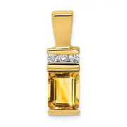 14k Yellow Gold 8x6mm Emerald Cut Citrine AA Diamond Slide