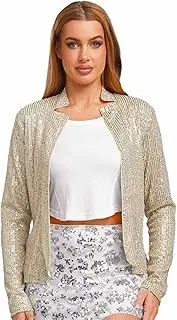 [TiaoBug] Women's Casual Sequin Shiny Open Front Blazer Long Sleeve Cardigan Shrug Jackets