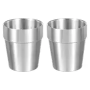 2 Pcs 304 Stainless Steel Cup,8.78oz/260ml Double Wall Water Glasses Step Silver