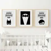 NURSERY BEDROOM CHILDREN'S WALL ART Baby boy Batman and Robin Brother set of 3