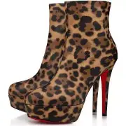 Christian Louboutin Bianca Booty 120 Leopard Brown Platform Ankle Heel Boot 39