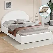 ALFORDSON Bed Frame Howell Series Double Size with Bed Head,Gas Lift Storage Bed Base for Mattress Topper Foundation Platform, Boucle Upholstery White