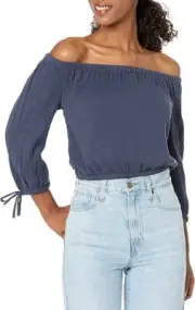 Roxy Women's BLUE Bali Shore Off The Shoulder Top PEASANT CASUAL SHIRT SZ XL