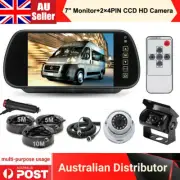 7"Clip Mirror Monitor 4PIN Spring Cable HD CCD Color Rear View Camera Caravan RV
