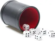 RERIVER Felt Lined Pu Leather Dice Cup Set with 6 Dot Dices (Black, Pack of 1)