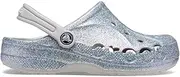 [Crocs] Unisex Children's Baya Glitter Clog K Wooden Shoes, Silver