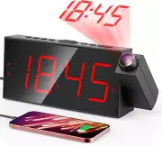 Projection Alarm Clock, Digital Clock with 180° Rotatable Projector, 5-Level Bri