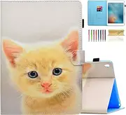 Dteck Case for Apple iPad Pro Tablet (9.7 Inch, 2016 Release, Model A1673 A1674 A1675), Protective Leather Magnetic Closure Smart Stand Wallet Fold Cover with Stylus Pen/Pencil Holder (Yellow Cat)