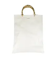 Jil Sander Bamboo-Style Handle Logo Printed Medium Tote Bag One size White