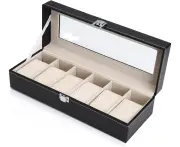 Black PU Leather Watch Organizer Display Storage Box Cases for Men & Women (6 slots)