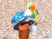 Metal Art Pelican Bird with fish, Hand painted and Distressed, Junk Iron Art, X