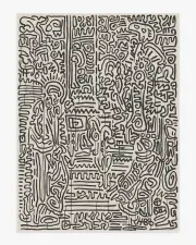 275' x 365' | Machine Washable Runner Rug | Kid & Pet Friendly | Indoor Rug | Freestyle Black & Ivory Rug by Keith Haring | Ruggable
