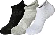 [EZLIFE LABORATORY] Low Cut Socks - Men's Moisture Wicking Control Comfort Fit Cushioned socks with Arch Compression 3-Pairs, White, Black, Grey, 6-10