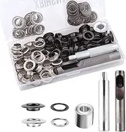 [XRIHSNAVI] Grommet Tool Kit, 2/5 Inch Grommets Eyelets Sets, 110 Set Eyelets Kit with 3 Pcs Installation Tools and 1 Pcs Storage Box, Stainless Steel Grommets for Fabric, Tarps, Clothing (Black and Silver)