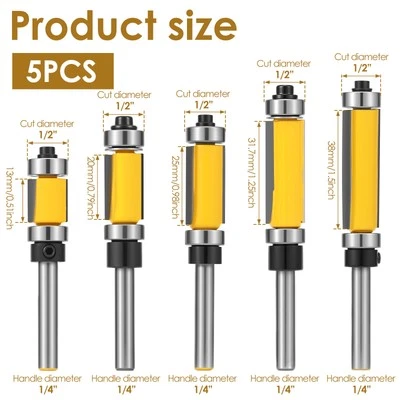 5 Pcs Wear Resistant Flush Trim Router Bit Set Efficient Flush Cut Router qiIqg