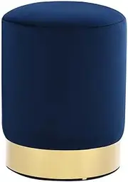 'vidaXL Plush Velvet Stool with Glossy Metal Base - Blue and Gold, Barrel-Shaped Foot Bench or Side Table for Home Decor