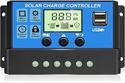 [2021 Upgraded] Solar Charge Controller, Solar Panel Battery Intelligent Regulator with Dual USB Port 12V/24V PWM Auto Paremeter Adjustable LCD Display (30a Blue)