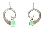 Jewelry Variscite Spiral Earrings Silver Hooks 15.3 Gr Tear Drop Green Frame 45m