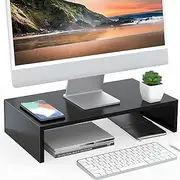 Computer Monitor Riser, Wooden Monitor stand,for Printer, PC, Save Space Desktop Organizer for Home and Office Use,Easy Assembly(Black)