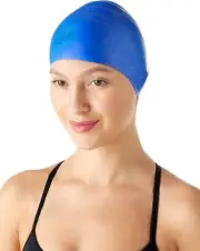 Amazon Basics Silicone Swim Cap, 2 Pack, Black/Blue 2