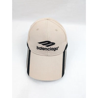 Balenciaga Cotton Drill 3B Baseball Cap / Hat in Light Beige/Black BNWT L