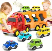 Construction Toddler Truck Toys for Age 3+ Boys,5-in-1 Cartoon Car Toy TruckToy for Toddlers,Truck Toys for Kids,Christmas Birthday Gifts for Girls Age 3+