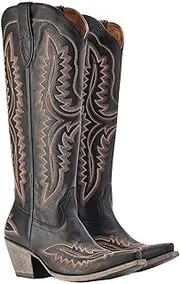 [Artykey] Cowboy Boots For Women Pointed Toe Side Zipper Chunky Heel Fashion Embroidered Western Boot A14