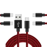 Catzon 1M 2M 3M 5Packs Micro USB Cable Nylon Braided W Phone Cable Fast Charger Cable USB Cord -Black Red
