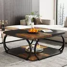 2 Tiers Square Coffee Table with Wood Storage Shelf Heavy Duty Curved Frame