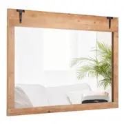 Giantex Farmhouse Wall Mirror Rustic Barn Door Mirror Rectangle Decorative Mirror Natural