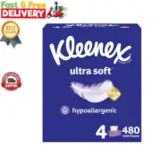 Kleenex Ultra Soft Facial Tissues, 3 ply - 4 Flat Boxes (480 Total Tissues), USA