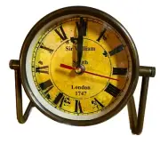 Vintage Brass Table Clock w Adjustable Face, Antique Bronze Finish, Desk Clock