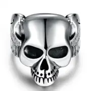 Biker Mens Stainless Steel Black / Silver Gothic Skull Ring Size 11 #DR19