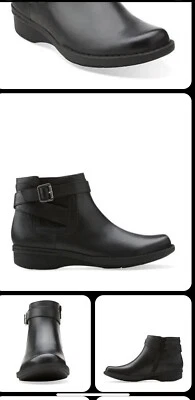 CLARKS WHISTLE SHRUB WOMEN'S ANKLE BOOTS BLACK SMOOTH LEATHER