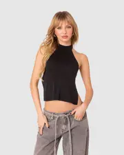 EDIKTED Womens Clara Open Back Halter Top BLACK