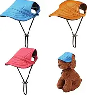 Nuatptin 3 Pieces Dog Baseball Cap with Ear Holes for Sun Protection, Breathable Outdoor Pet Visor Sunbonnet Outfit for Puppy, Adjustable Drawstring Dog Sport Hat for Small Medium Large Dogs Kitten