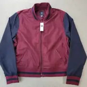 Gap Ruby Wine/Navy Blue Long Sleeve Full Zip Varsity Bomber Jacket Womens XL NWT