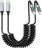 USB C to USB C Cable, [2 Pack] 100W Coiled USB C Charger Cable for Car,3FT Type C Fast Charging Cable with Light LED Display for iPhone 16/15/16 Pro/ 16 Pro Max/Samsung Galaxy S24/S23