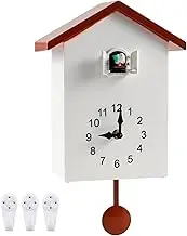 Cuckoo Clock Plastic Cuckoo Wall Clock with Bird Tweeting Sound Hanging Bird Clock Battery Operated Cuckoo Clock White Minimalist Cuckoo Clock Decorative Wall Clock for Home Living Room ○(White)