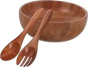 Mobestech 1Set Wooden Salad Bowl Set with Spoon Fork Natural Timber Fruit Bowl Smooth Edges Lightweight Design for Serving Salads Desserts More for Home Use