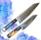 Kiritsuke Knife Set Damascus Steel Wood Handle Chef Gyuto Chop Beef Cut Slicing