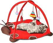 PetBonus Cat Play Mat, Cat Activity Center with Interactive Hanging Toys, Bell Ball, Mice Toy for Cats, Kitten, Kitty (Ladybug)