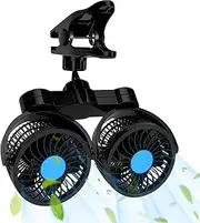 Electric Car Fan USB, 12V Double Head Car fans for Rear Seat 360° Rotatable Cooling Fan for Car Seat with Stepless Speed, Clip Fixed Fuel Efficient Backseat Vehicles Fan for Summer, Car, Van, SUV
