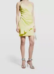 $195 Aidan by Aidan Mattox Women's Yellow Sleeveless Ruched Dress 10
