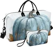 [ZRYSMY] Duffel Bag for Traveling, Halloween Blue Pumpkin Travel Bag Gym Bag, with Multiple Interior Pockets Shoulder Weekender Bag for Women Men with Toiletry Bag 20.5L x 1.9W x 13.8H, Multi-Colored
