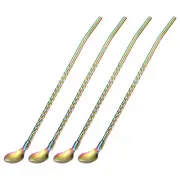 4Pcs 8.6" Stainless Steel Spoon Straws Reusable Twist Handle Spoon, Colorful